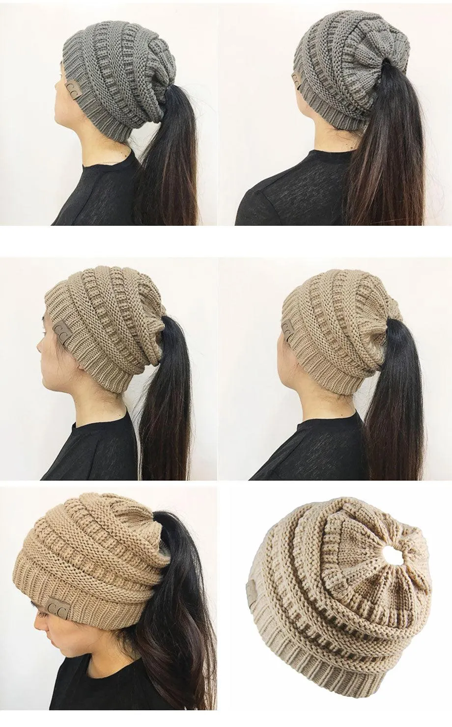 PONYTAIL/MESSY BUN BEANIE CAP