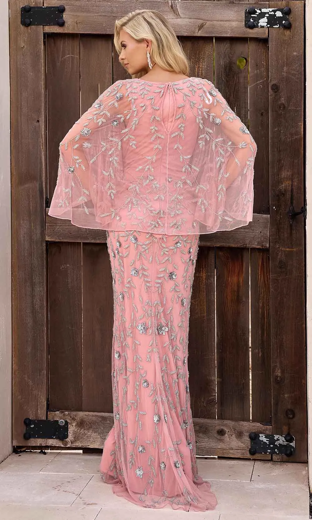 Primavera Couture 13149 - Sheer Capelet Beaded Foliage Evening Dress