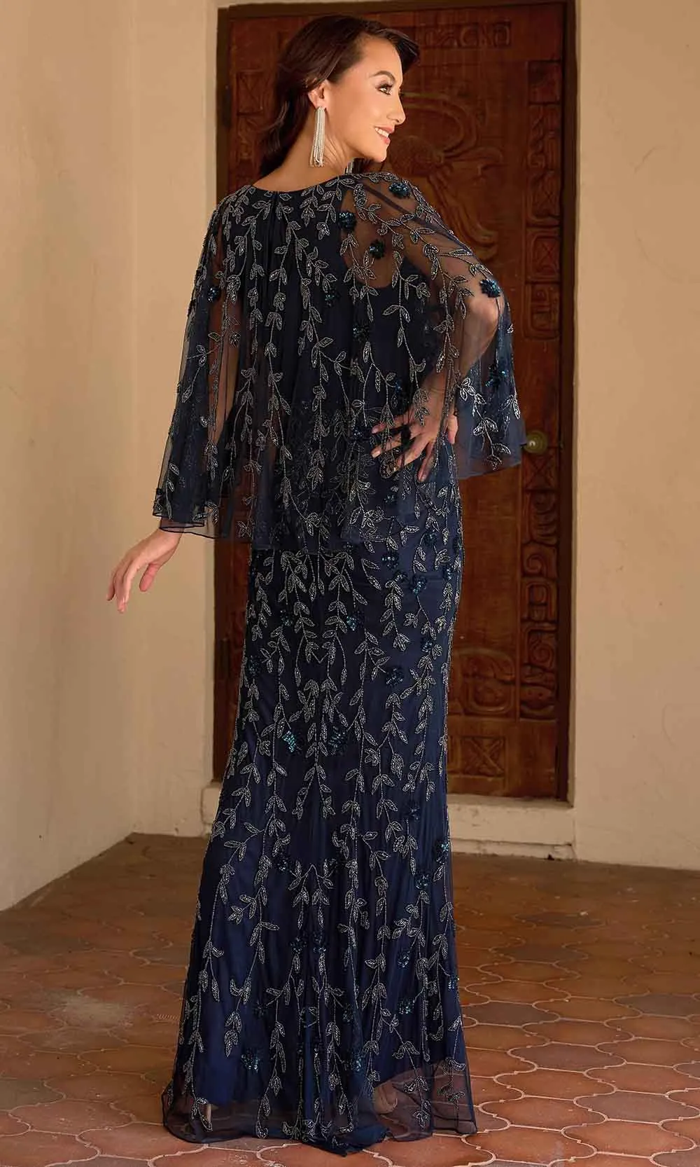 Primavera Couture 13149 - Sheer Capelet Beaded Foliage Evening Dress