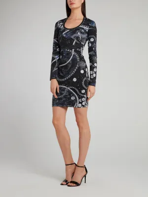 Printed Scoop Neck Sheath Dress