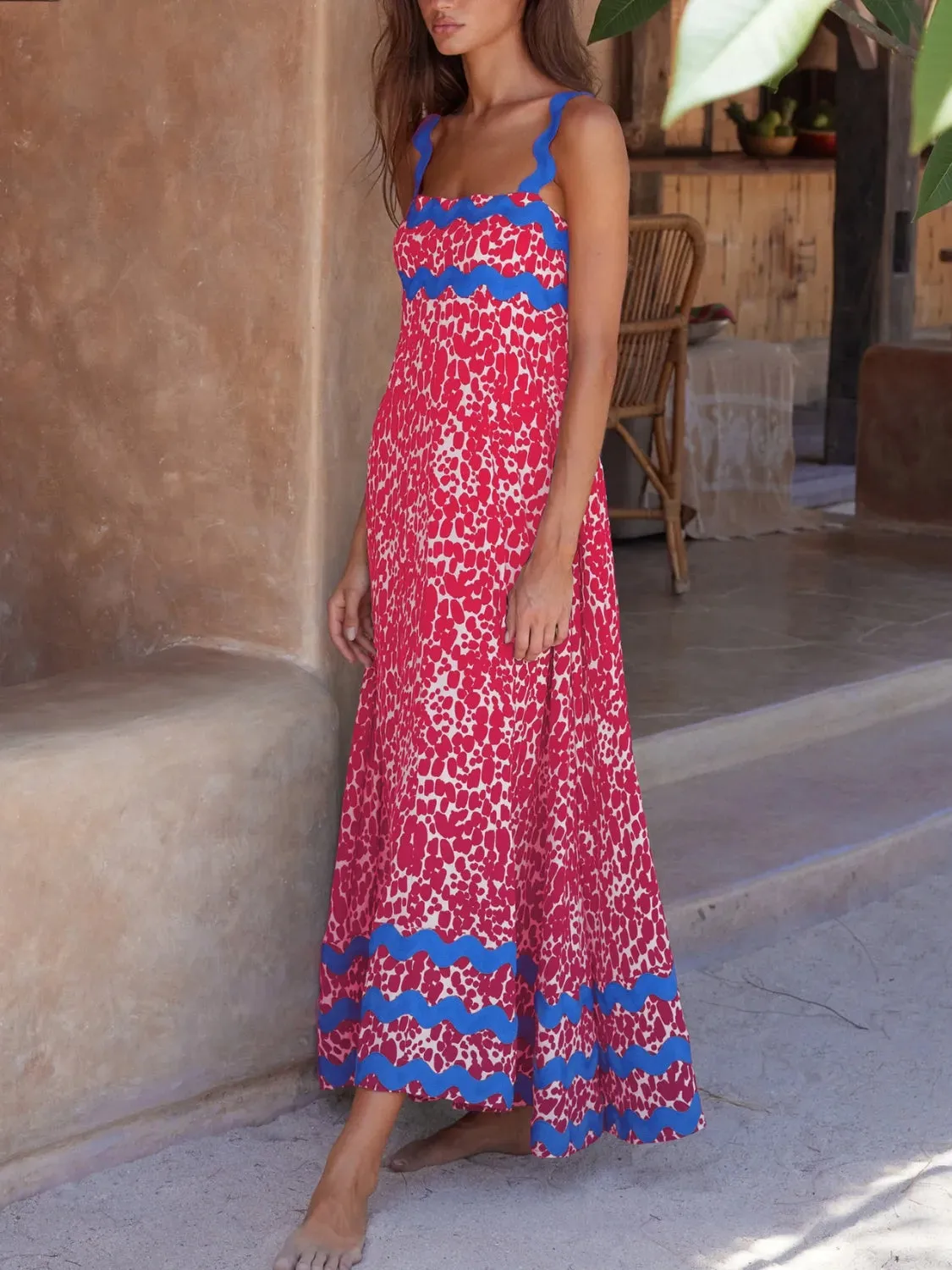 Printed Square Neck Maxi Cami Dress