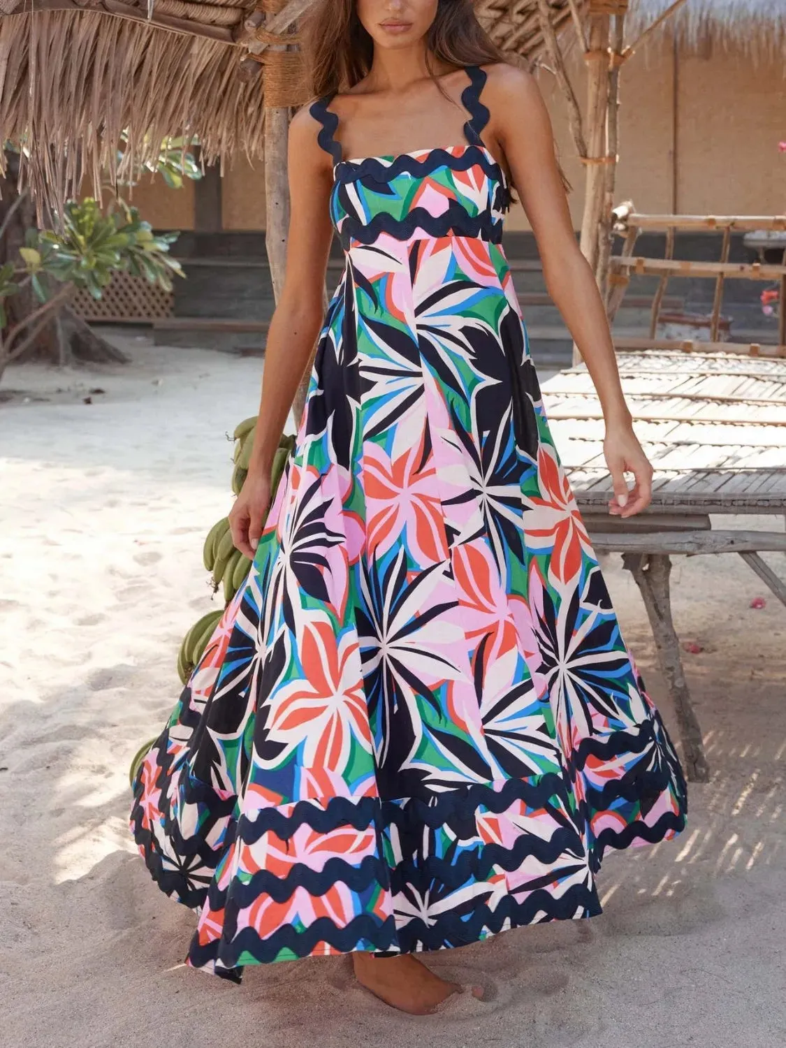 Printed Square Neck Maxi Cami Dress