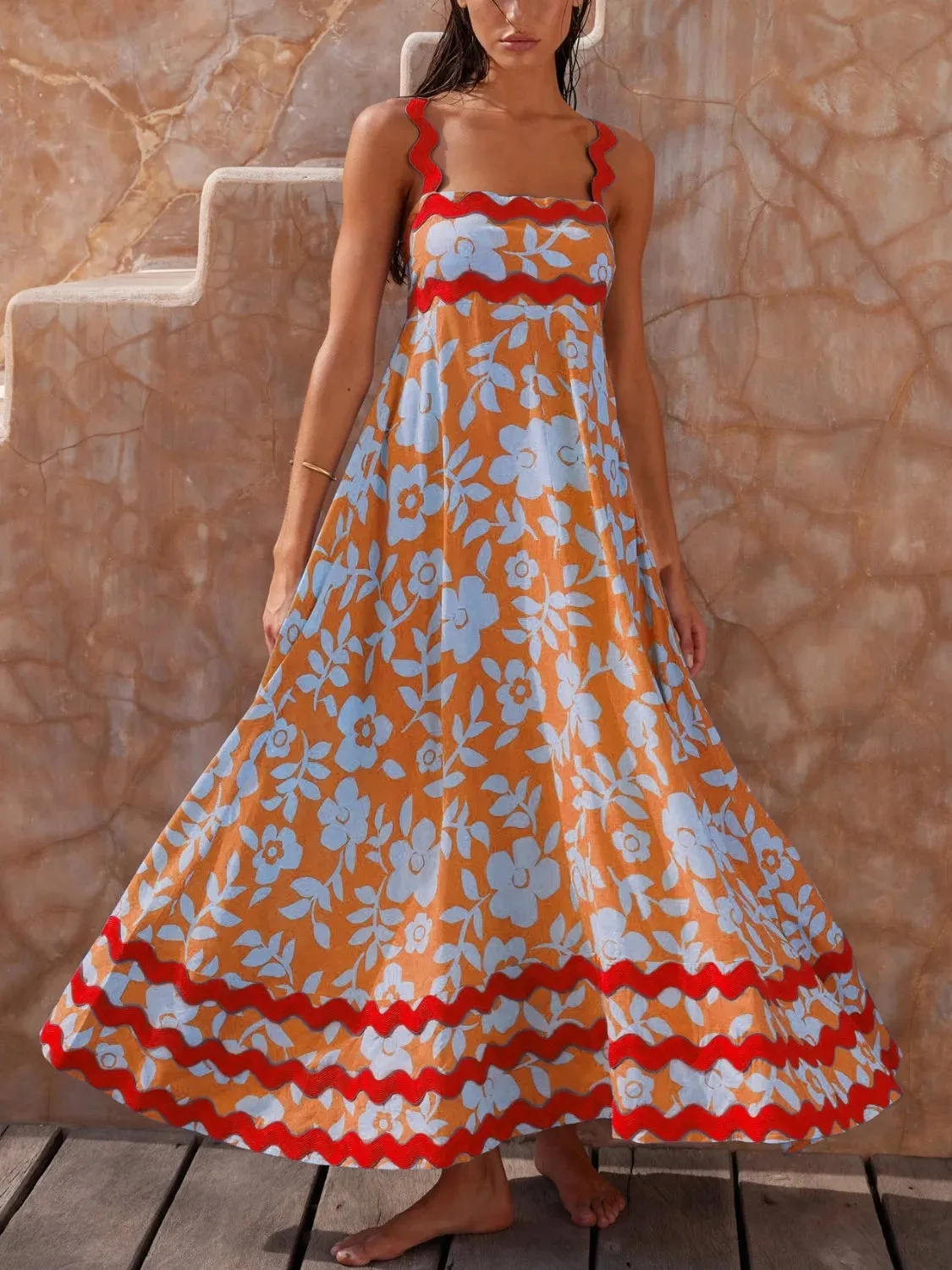 Printed Square Neck Maxi Cami Dress