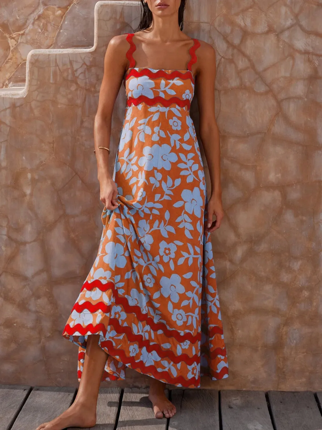 Printed Square Neck Maxi Cami Dress