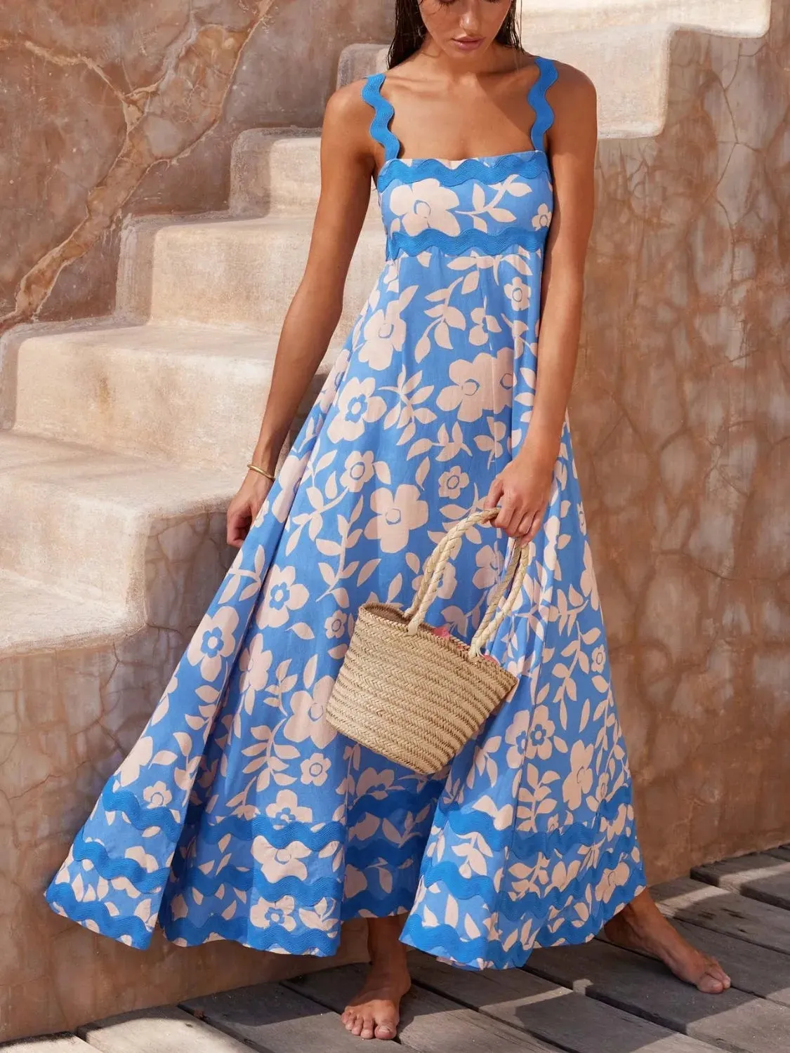 Printed Square Neck Maxi Cami Dress