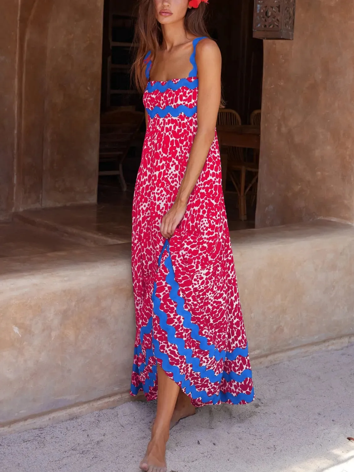 Printed Square Neck Maxi Cami Dress