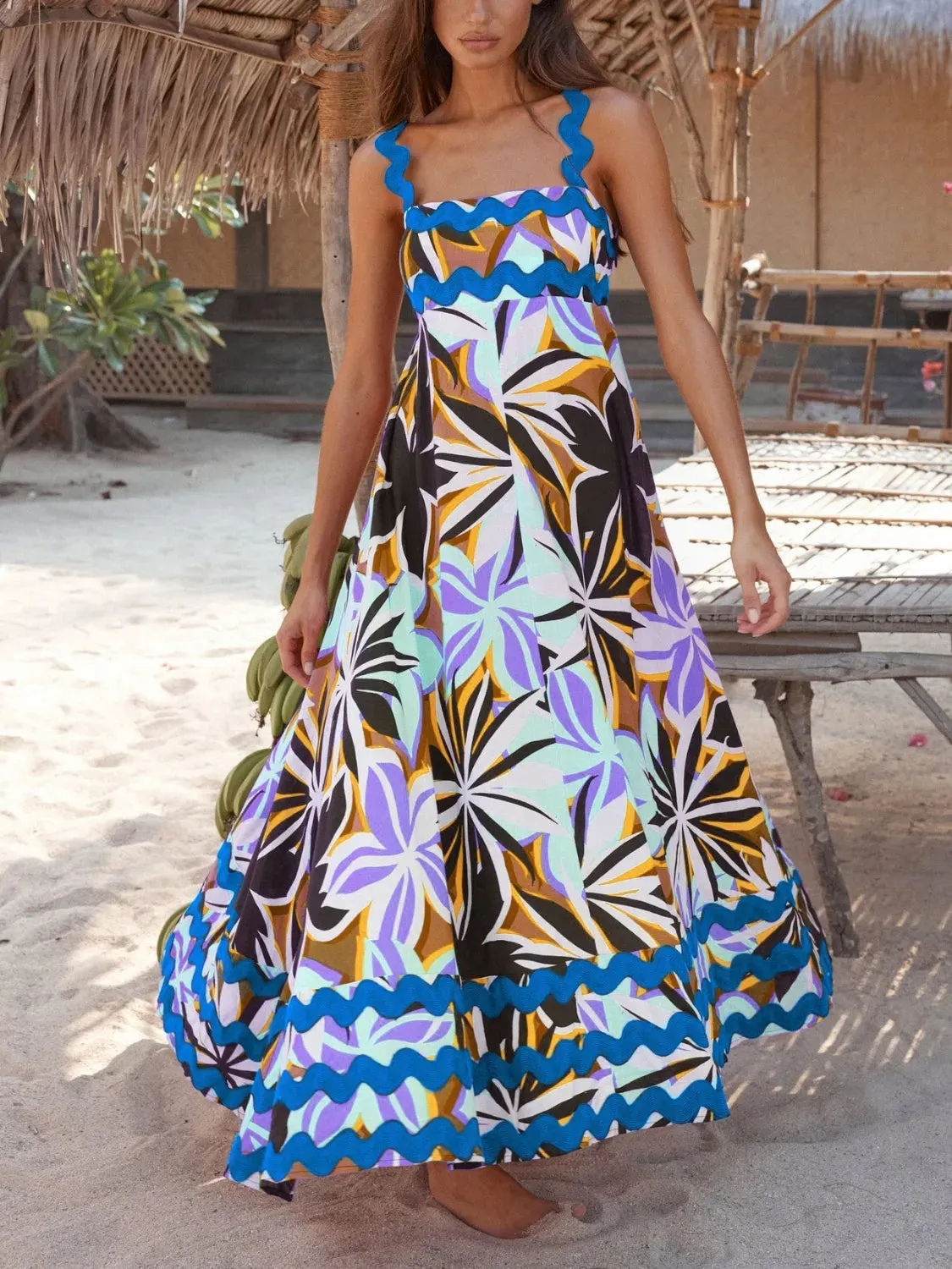 Printed Square Neck Maxi Cami Dress