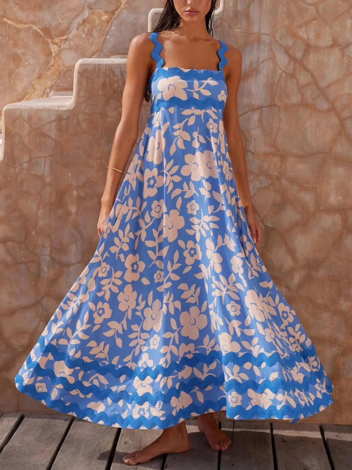 Printed Square Neck Maxi Cami Dress