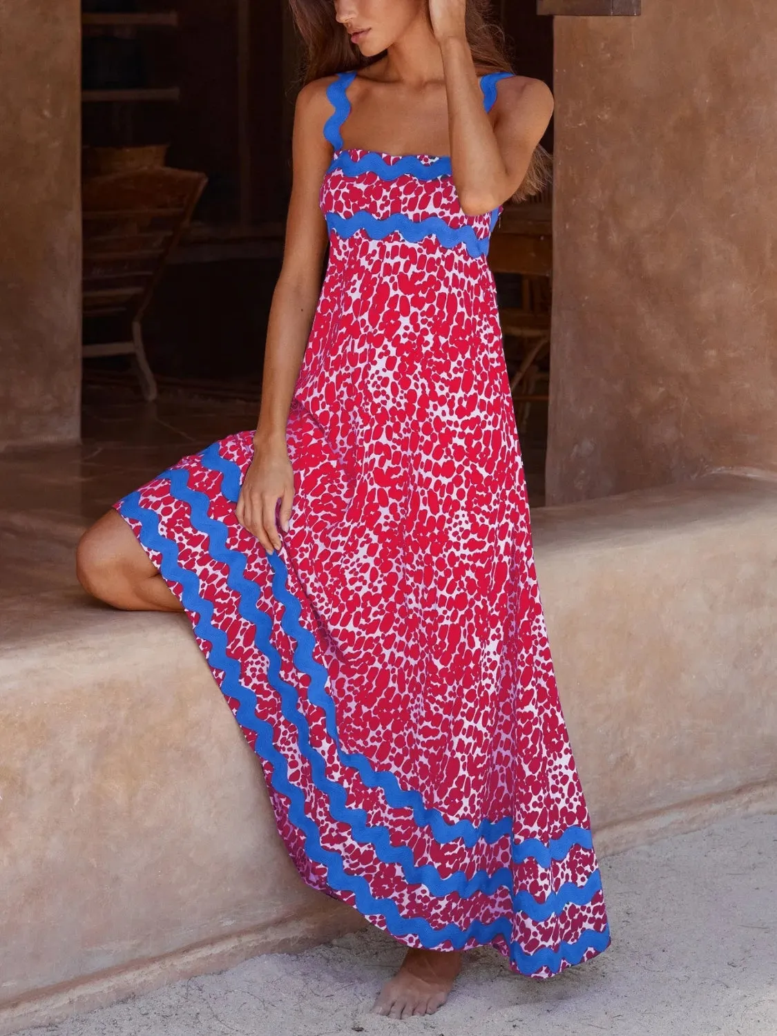 Printed Square Neck Maxi Cami Dress