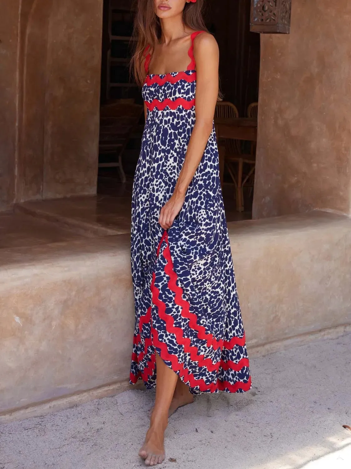 Printed Square Neck Maxi Cami Dress