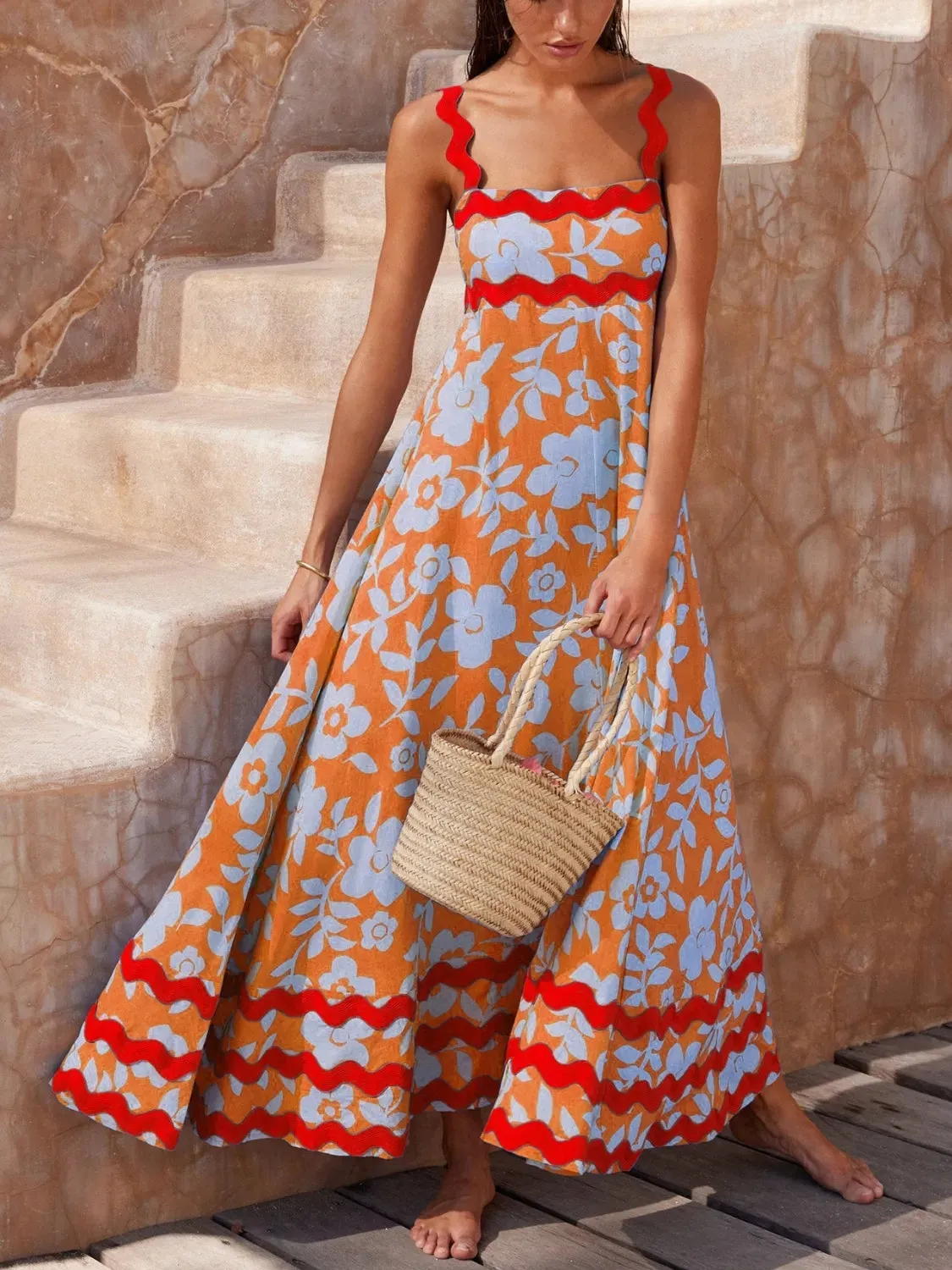 Printed Square Neck Maxi Cami Dress