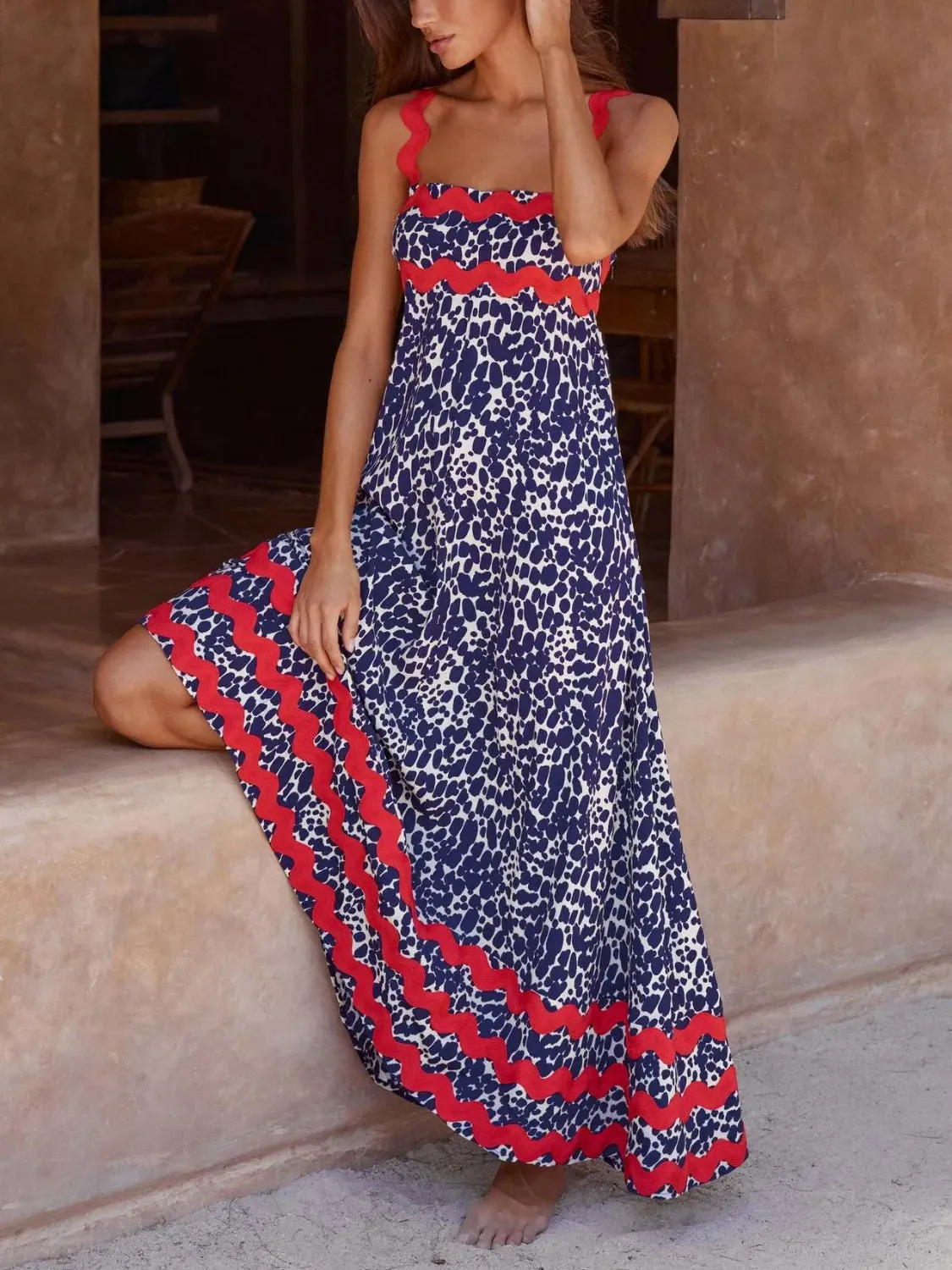 Printed Square Neck Maxi Cami Dress