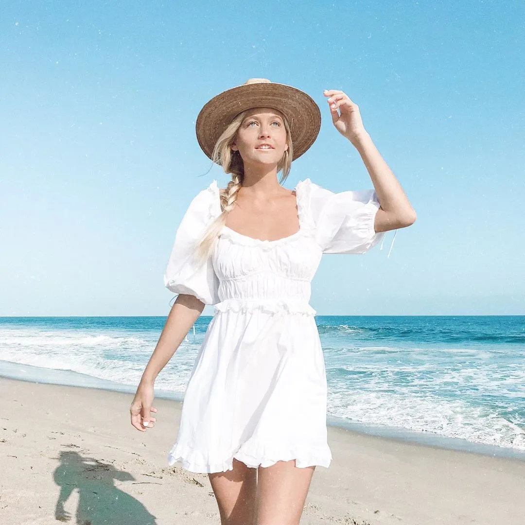 puff sleeve mini Sexy white party dress
