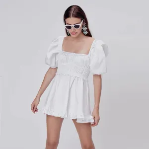 puff sleeve mini Sexy white party dress