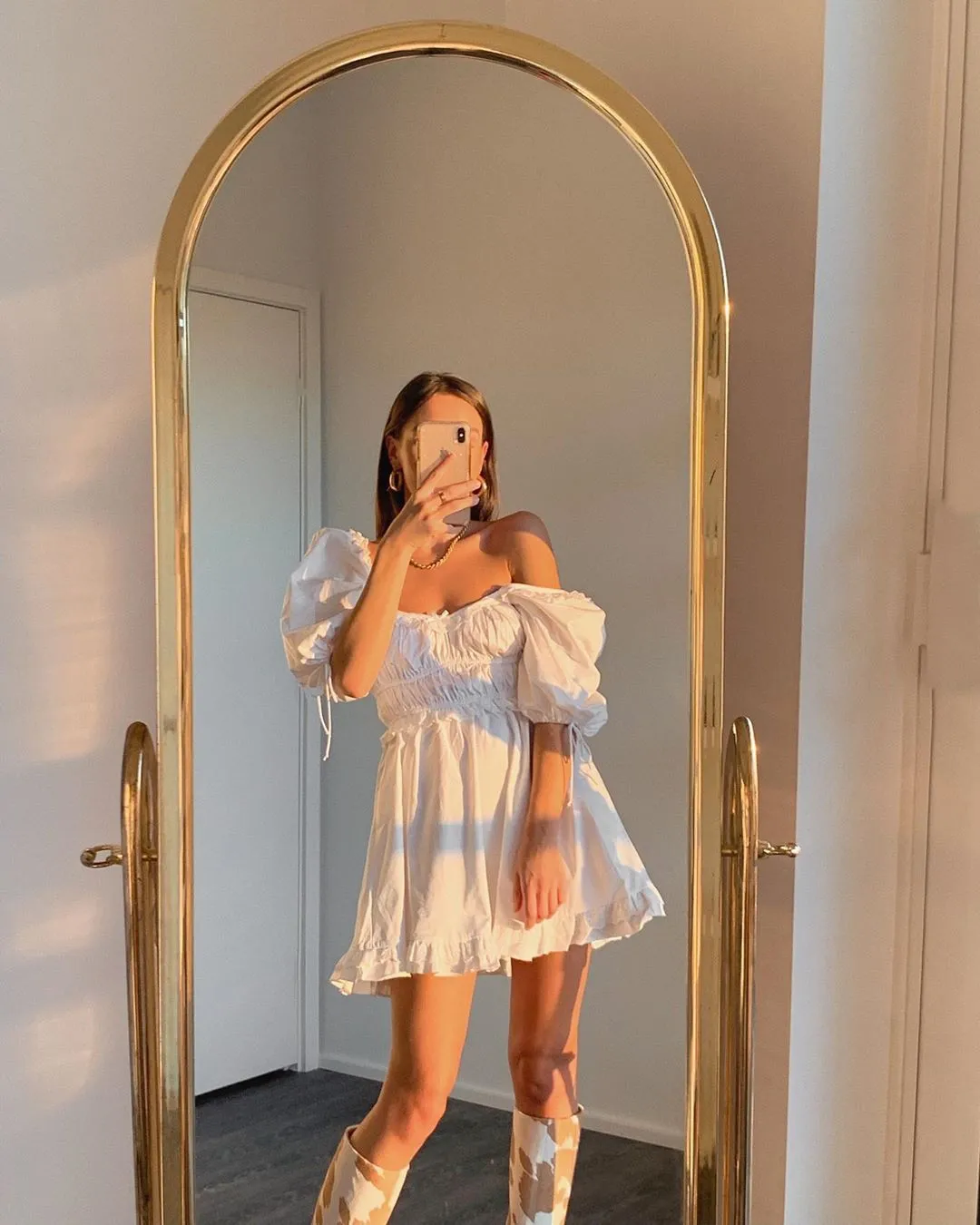 puff sleeve mini Sexy white party dress