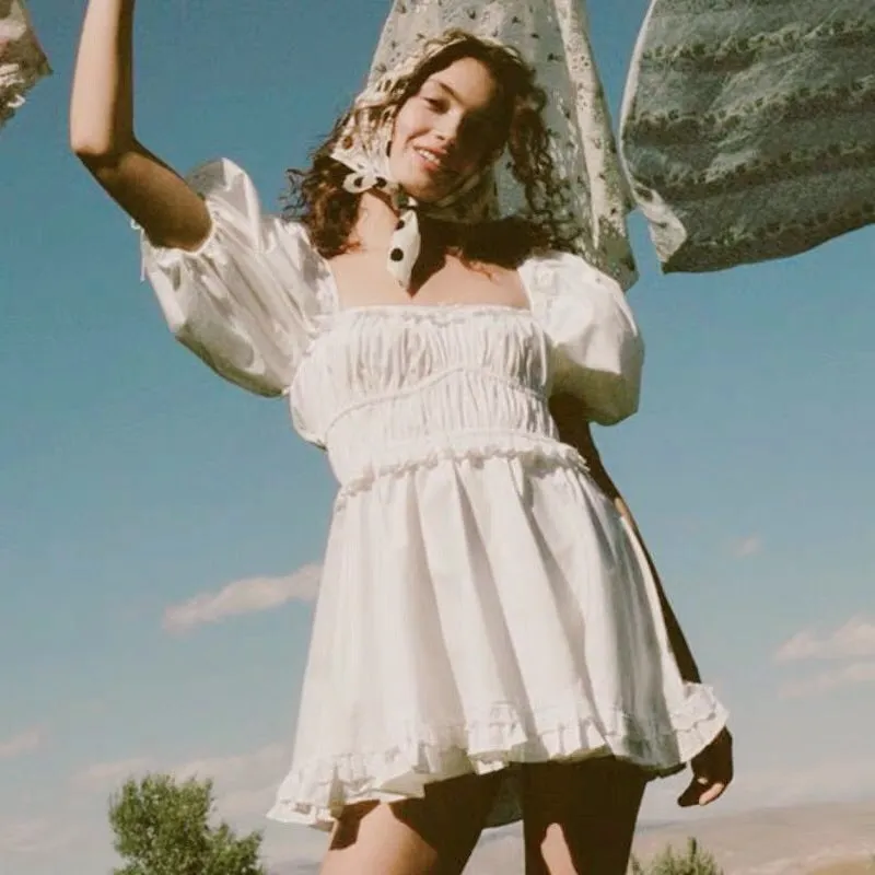 puff sleeve mini Sexy white party dress