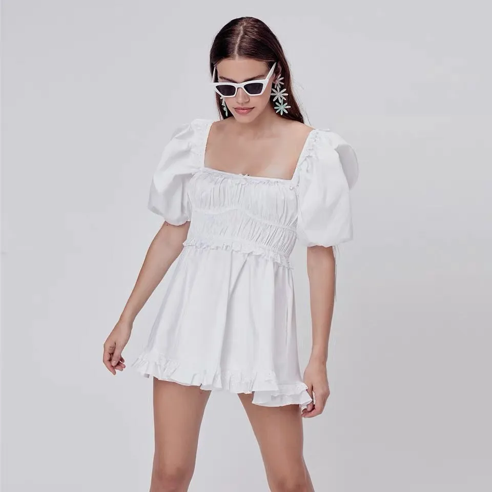 puff sleeve mini Sexy white party dress
