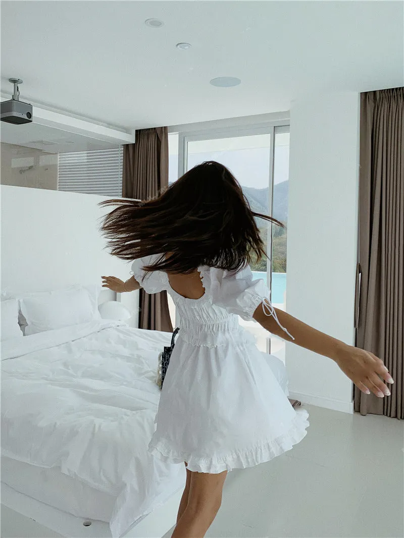 puff sleeve mini Sexy white party dress