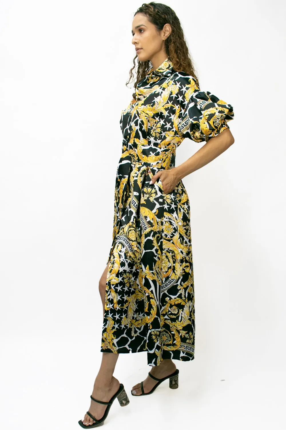 Puff Sleeve Print Maxi Dress
