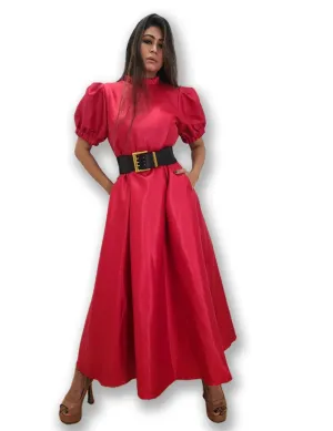 Puff Sleeve Solid Maxi Dress