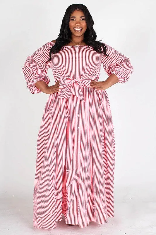 Puff Sleeve Stripe Maxi Dress