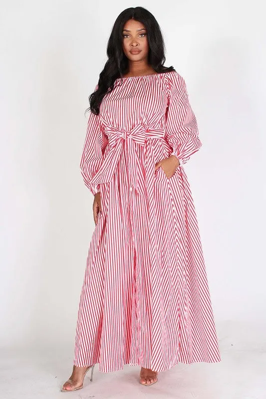Puff Sleeve Stripe Maxi Dress