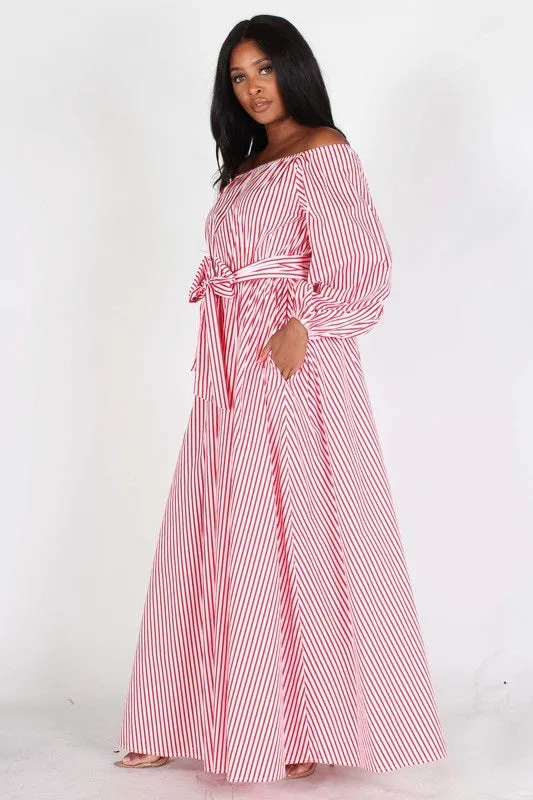 Puff Sleeve Stripe Maxi Dress