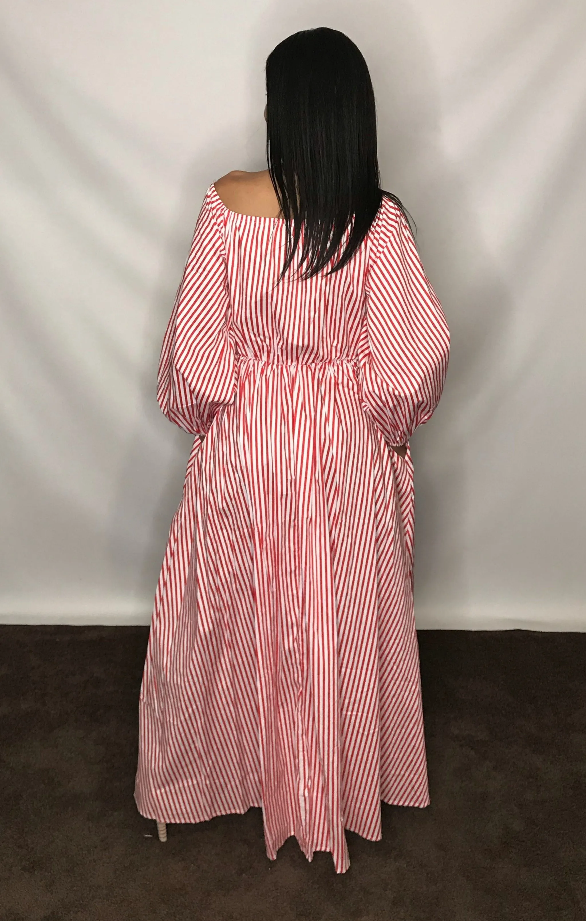 Puff Sleeve Stripe Maxi Dress