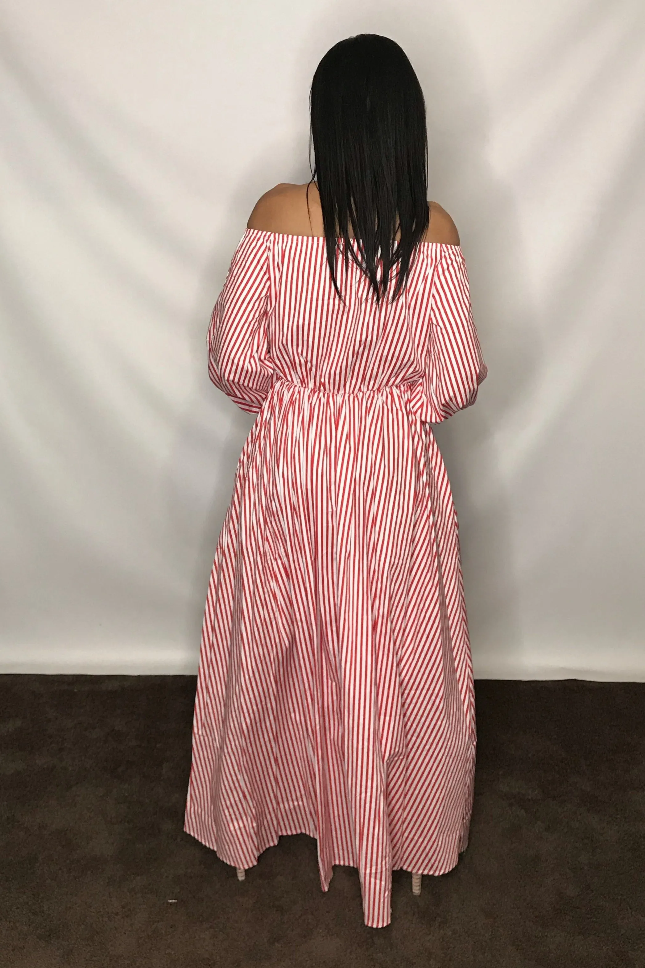 Puff Sleeve Stripe Maxi Dress