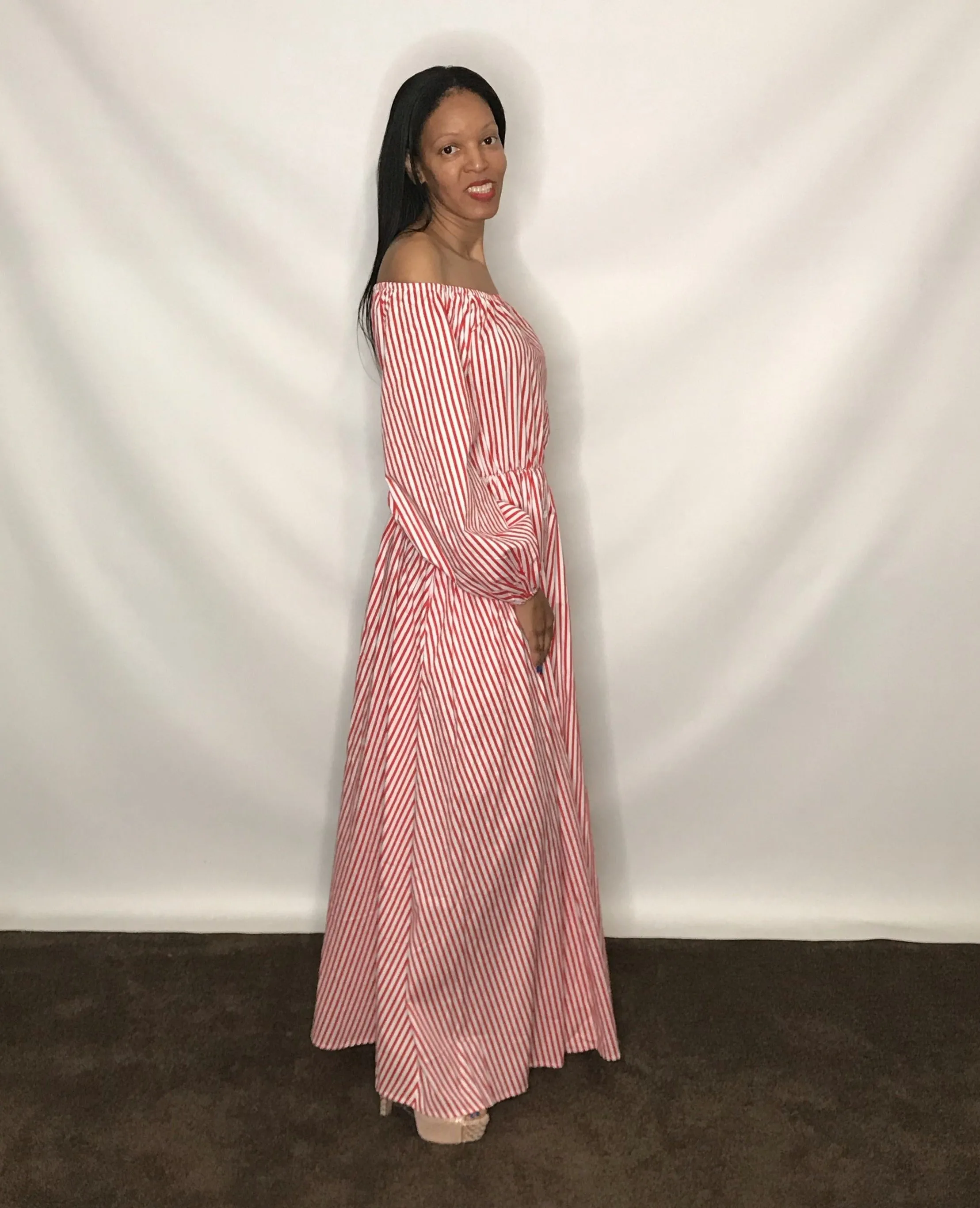Puff Sleeve Stripe Maxi Dress