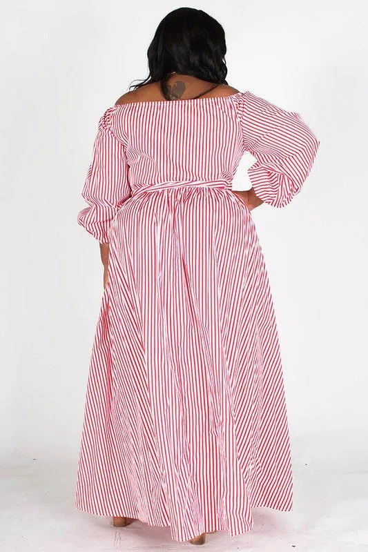 Puff Sleeve Stripe Maxi Dress