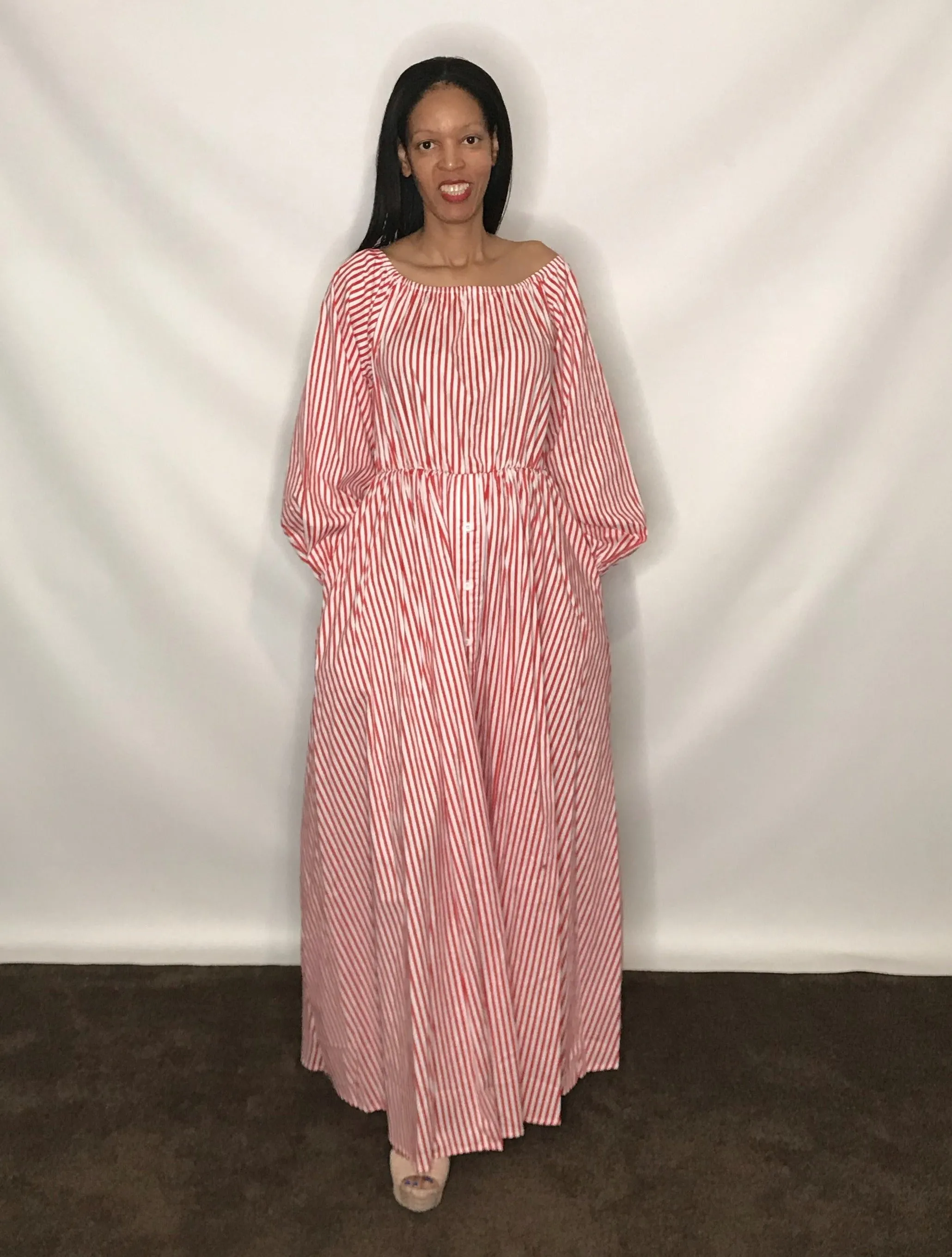 Puff Sleeve Stripe Maxi Dress