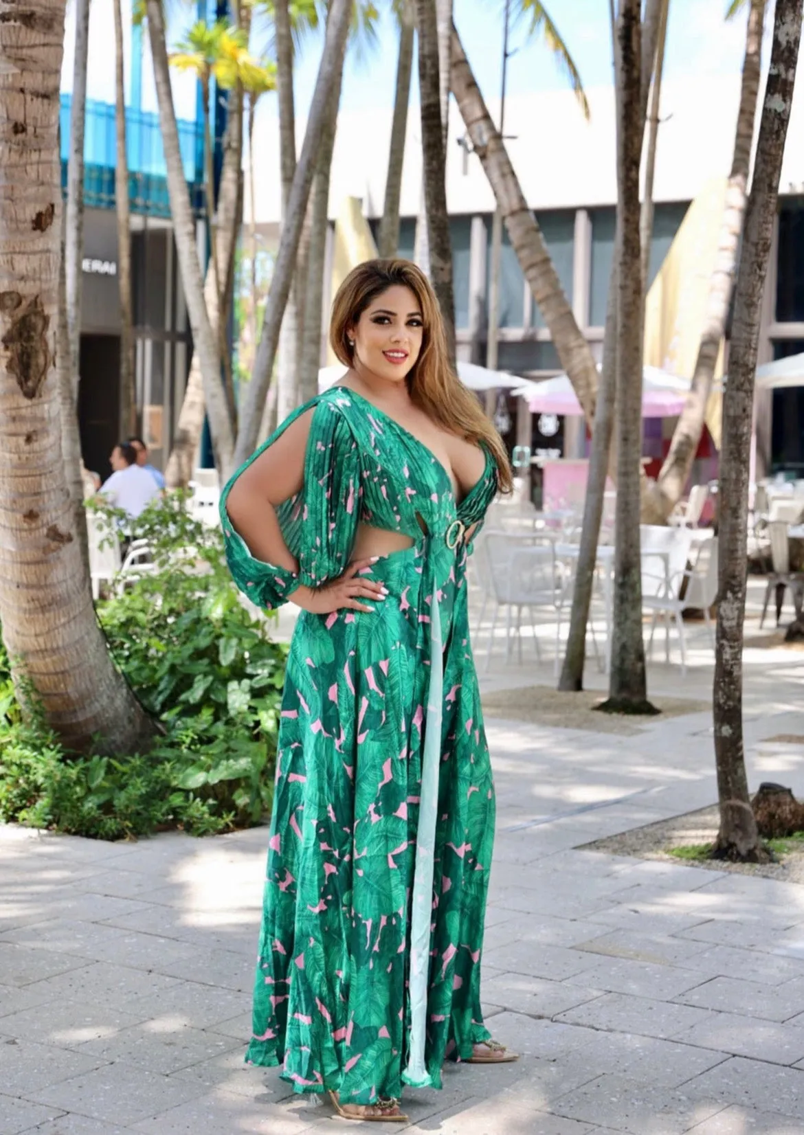 "DANIA" TROPICAL CUT OUT BODYSUIT LONG SLEEVE MAXI DRESS (PLUS SIZE)