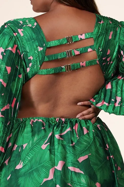 "DANIA" TROPICAL CUT OUT BODYSUIT LONG SLEEVE MAXI DRESS (PLUS SIZE)