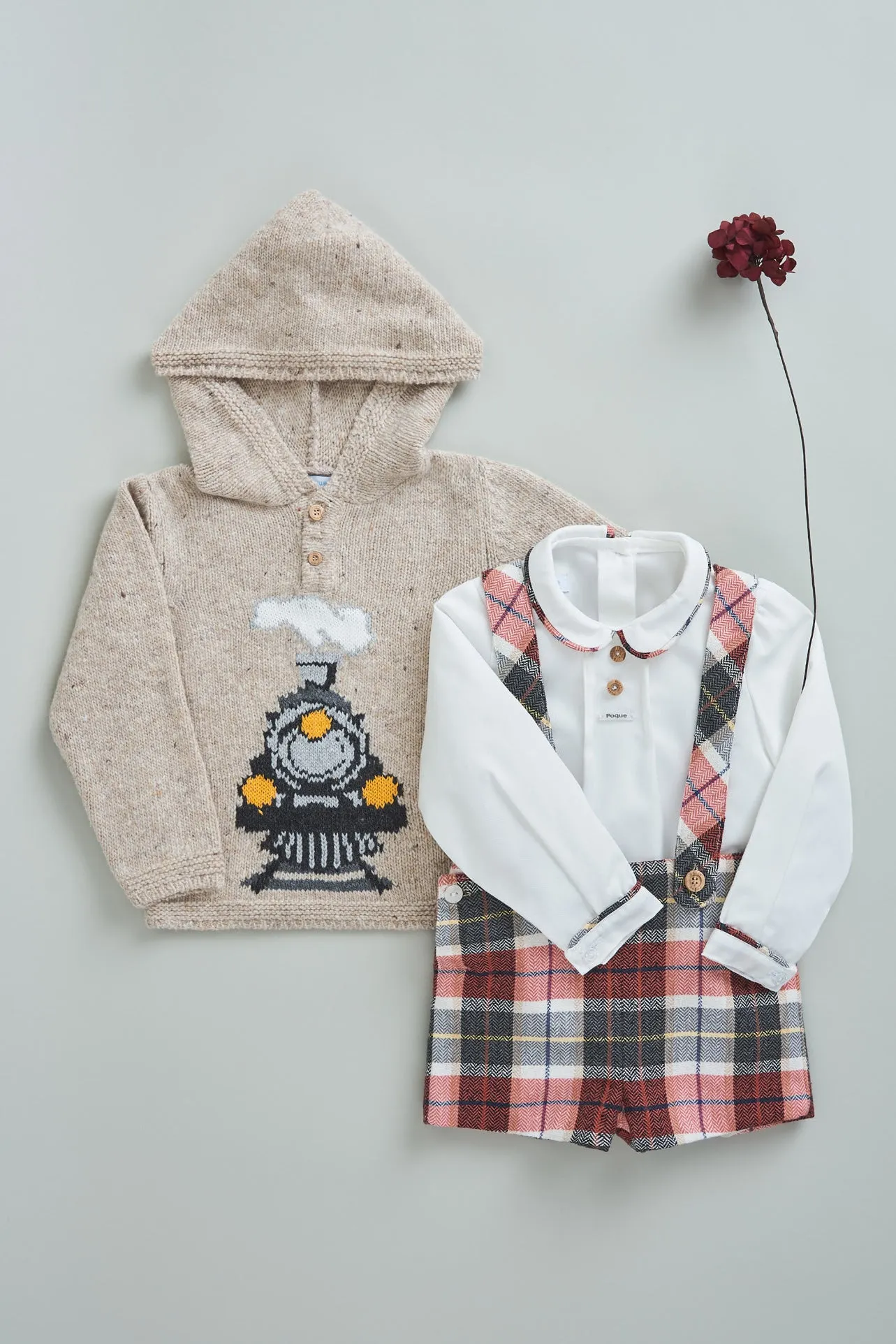 "Edward" Beige Knit Train Hoodie