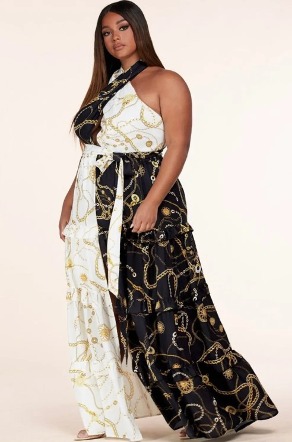 "NEW YORK" BLACK & WHITE MAXI DRESS ( PLUS SIZE)