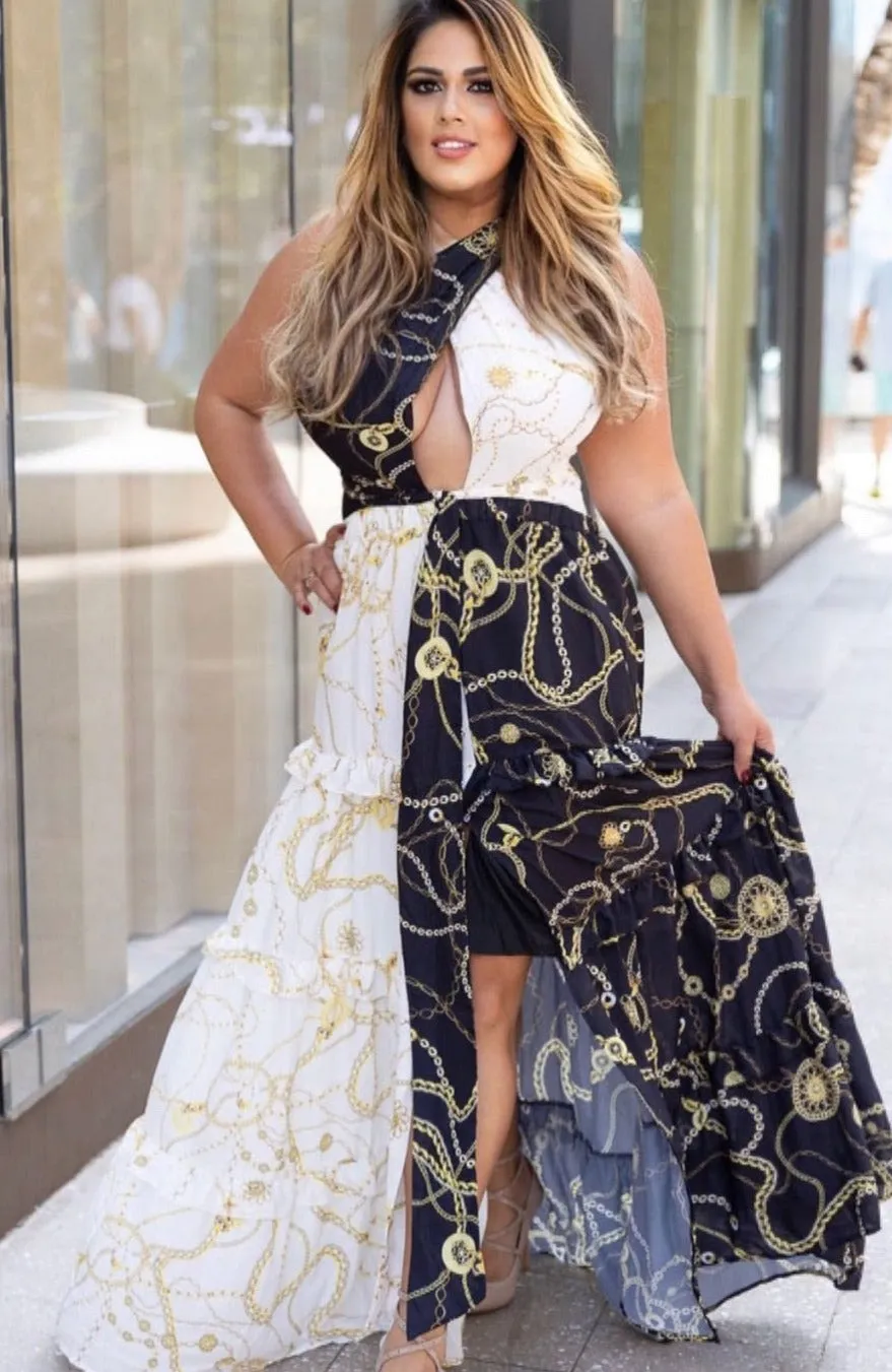 "NEW YORK" BLACK & WHITE MAXI DRESS ( PLUS SIZE)