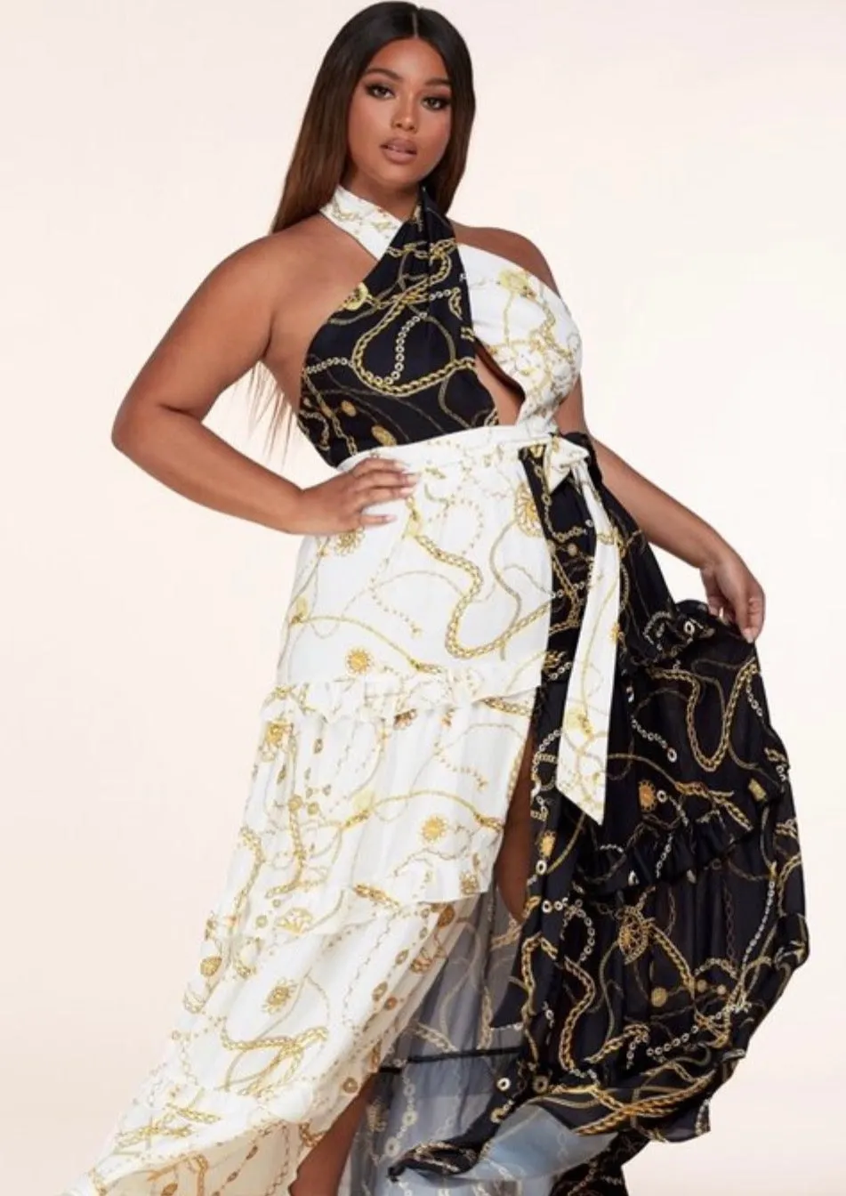 "NEW YORK" BLACK & WHITE MAXI DRESS ( PLUS SIZE)