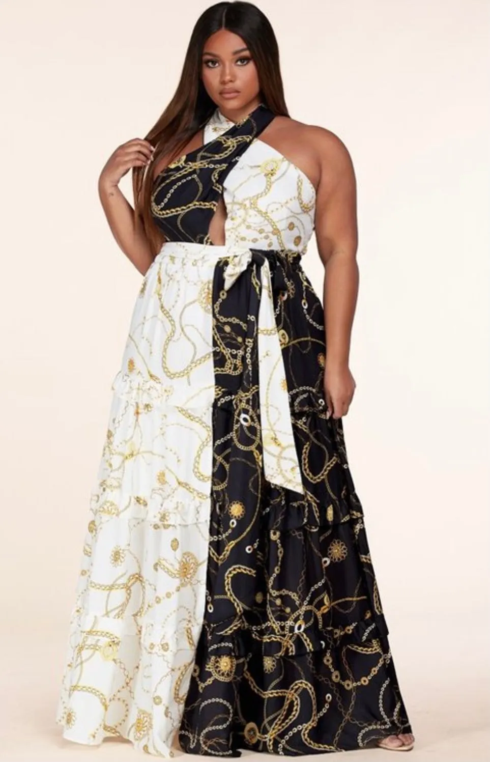 "NEW YORK" BLACK & WHITE MAXI DRESS ( PLUS SIZE)