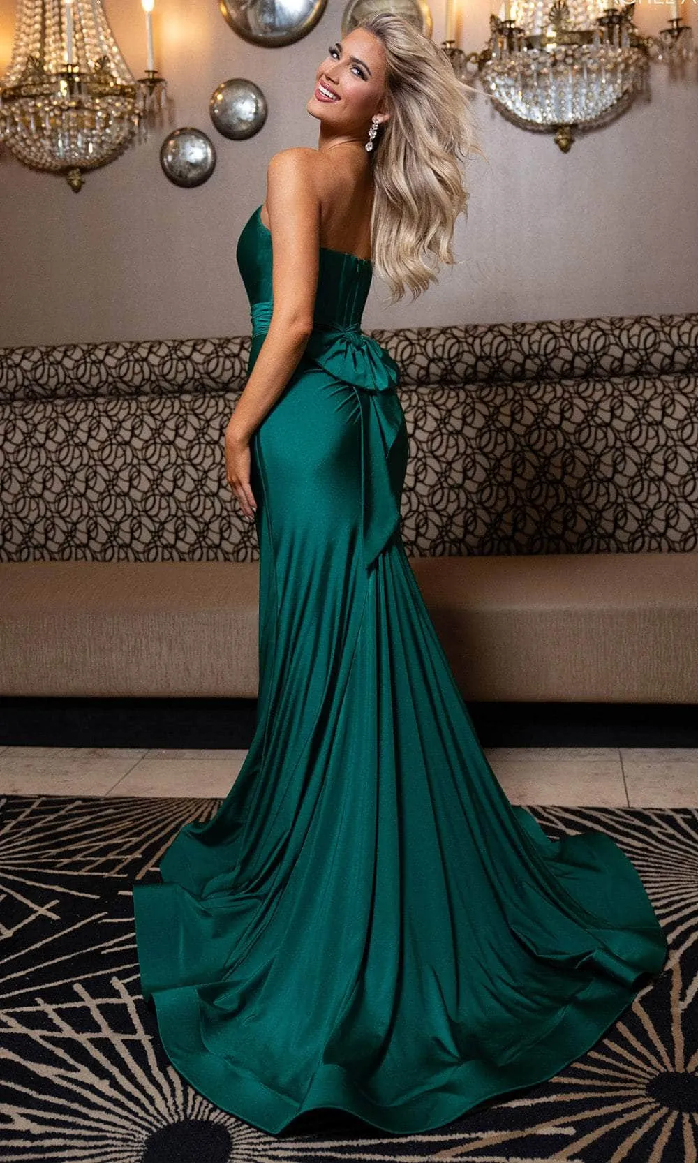 Rachel Allan 70857 - Strapless Lycra Jersey Gown with Corset Bodice