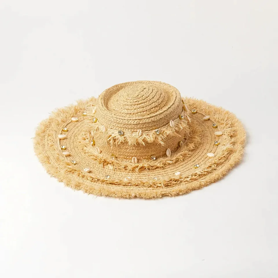 Raffia Sun Hat with Shell Accents