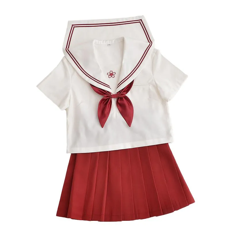 Red Sakura Blossom Embroidered School Uniform SD00840