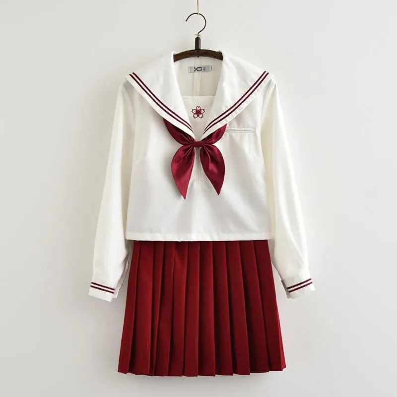 Red Sakura Blossom Embroidered School Uniform SD00840