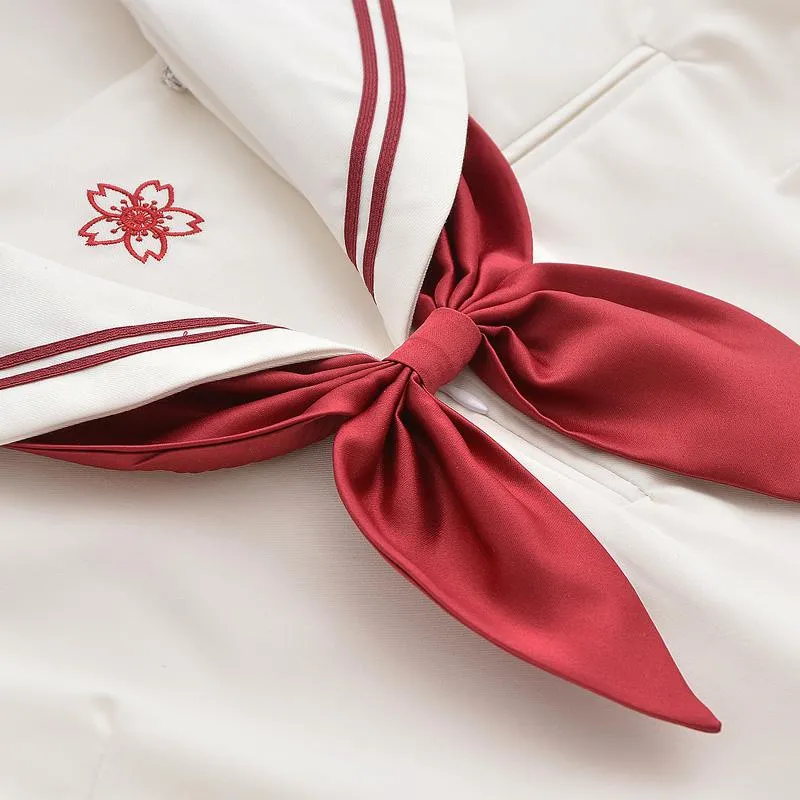 Red Sakura Blossom Embroidered School Uniform SD00840