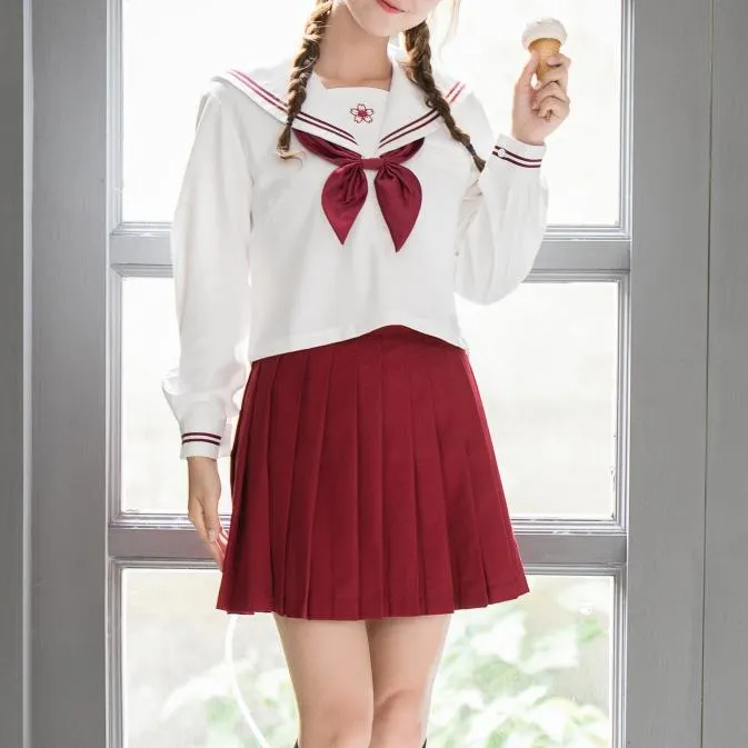 Red Sakura Blossom Embroidered School Uniform SD00840