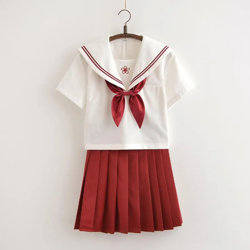 Red Sakura Blossom Embroidered School Uniform SD00840
