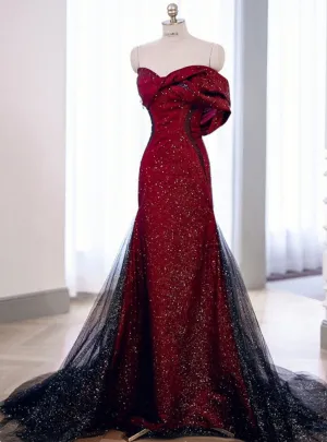 Red Tulle Off the Shoulder Bow Prom Dresses