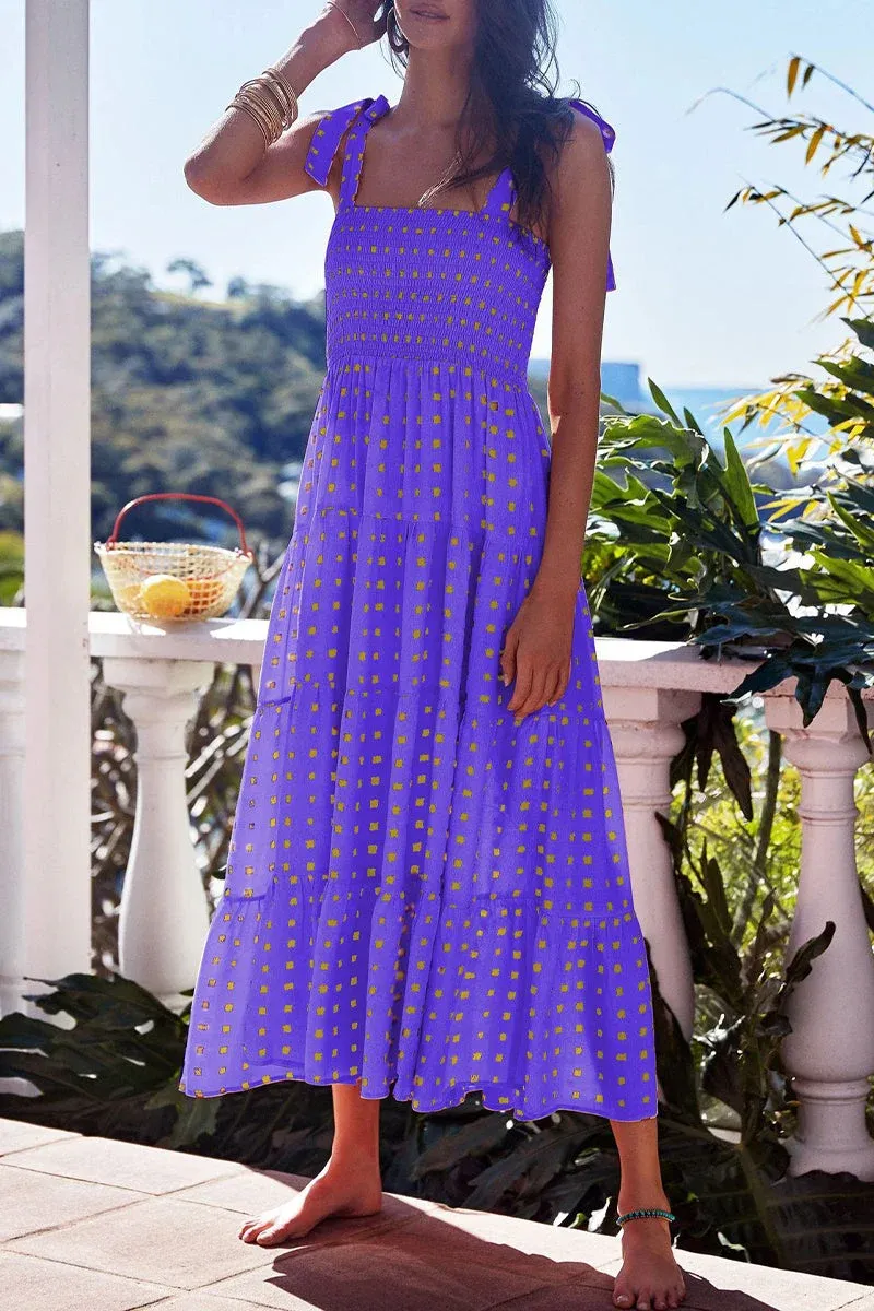 Rhea - Printed dresses with thin straps and urban fashion patches.