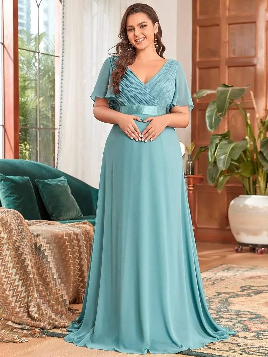 Robe de maternité plissée de grande taille avec manches à volants et col en V(Vente finale)