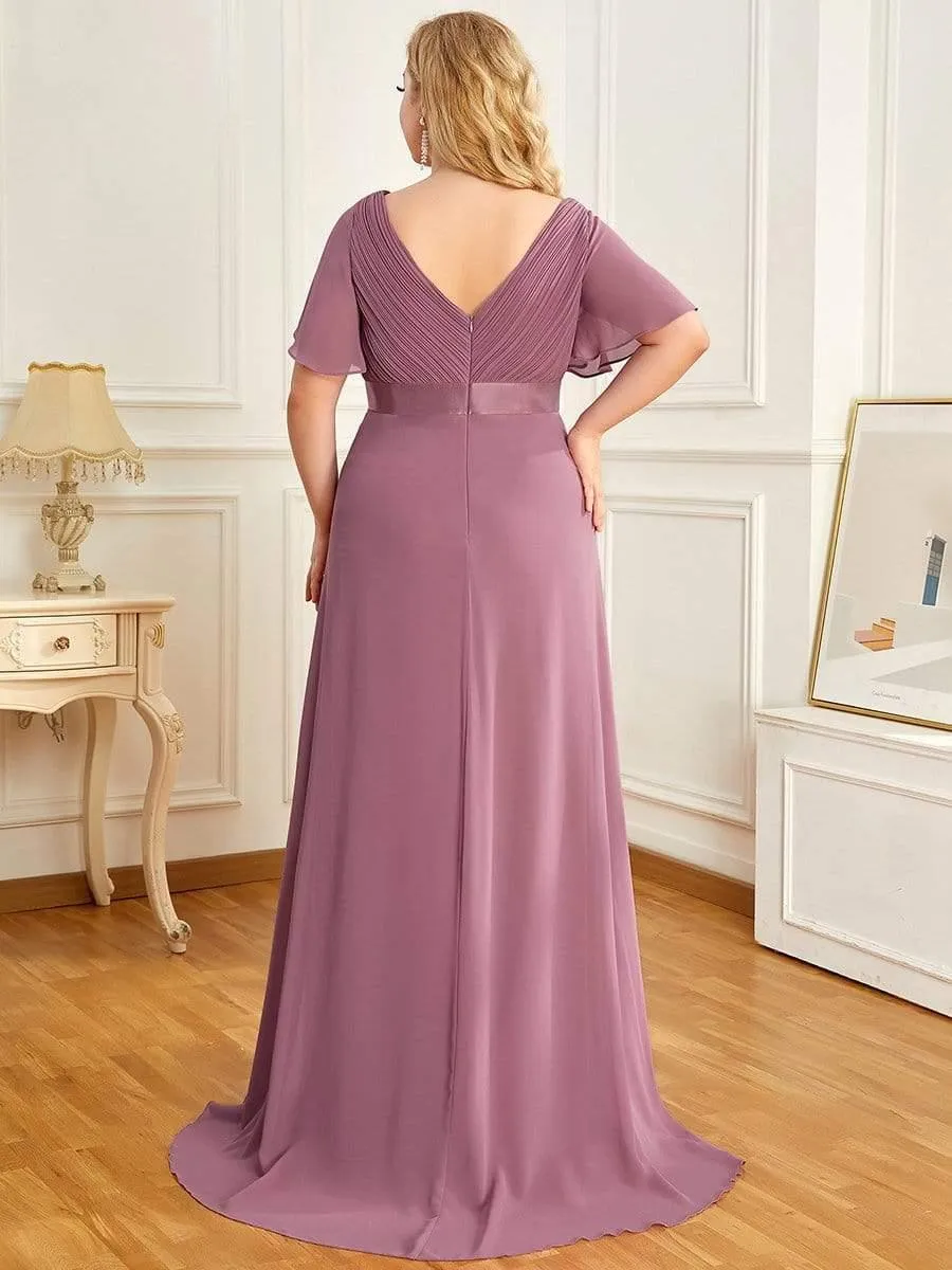 Robe de maternité plissée de grande taille avec manches à volants et col en V(Vente finale)